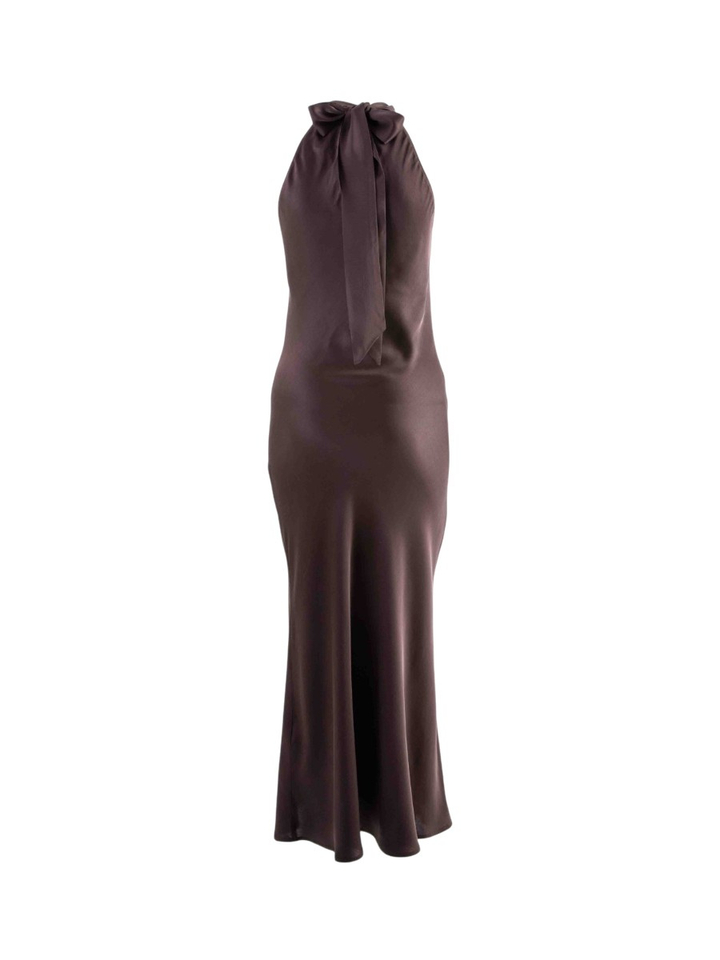 Bruin maxi kleed met lint achteraan BELLA Grace & Mila