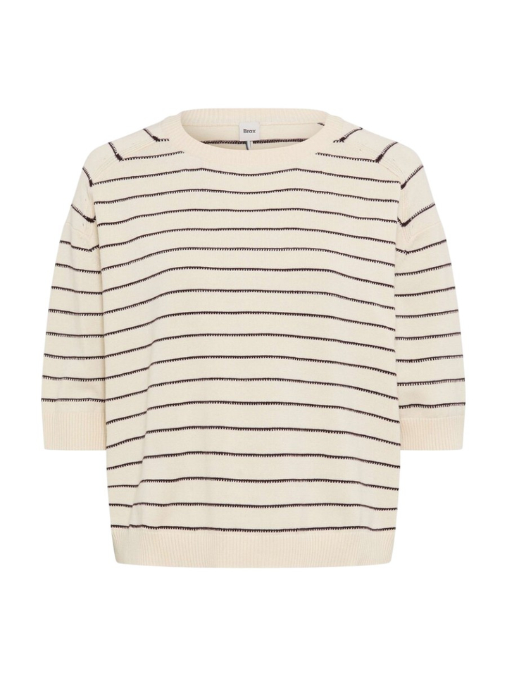 Ecru pull met bordeaux strepen Brax
