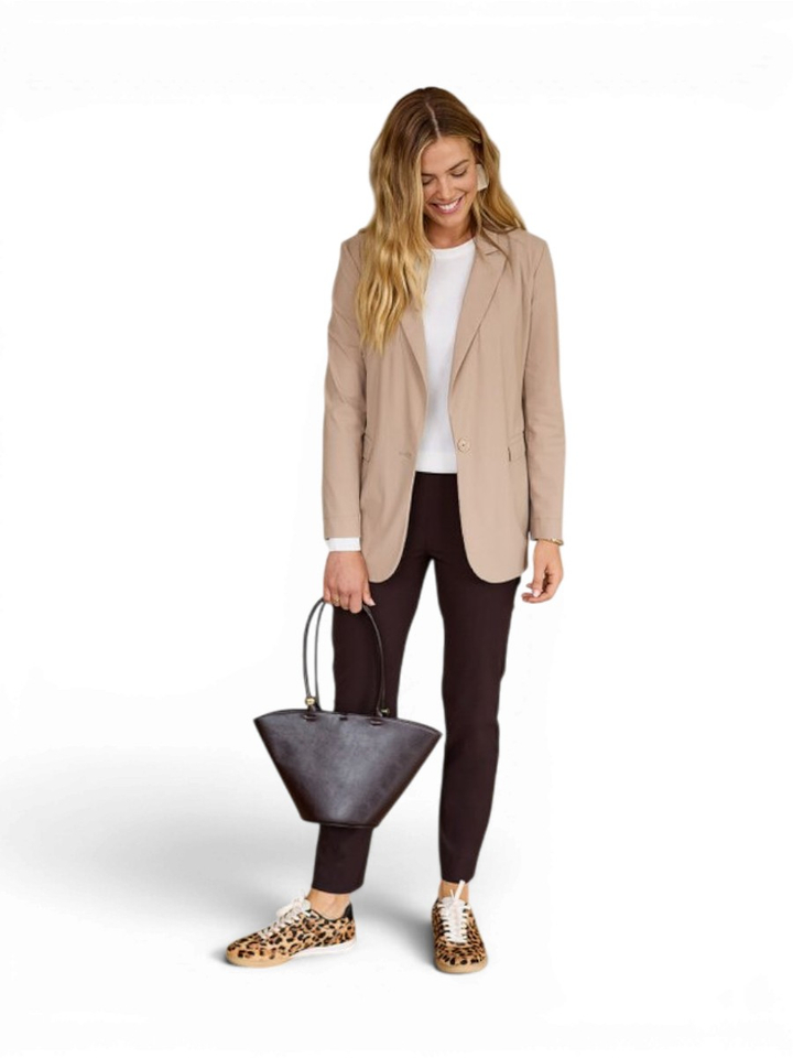 Donkerbruine broek in stretch met elastiek Anne Studio Anneloes 
