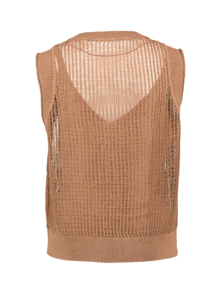 Bruine gehaakte mouwloze pull Yaya