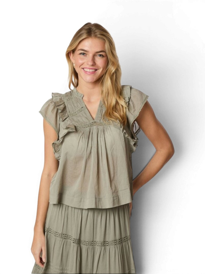 Kaki top met broderie Jayla Neo Noir 