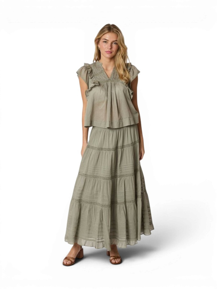 Kaki top met broderie Jayla Neo Noir 