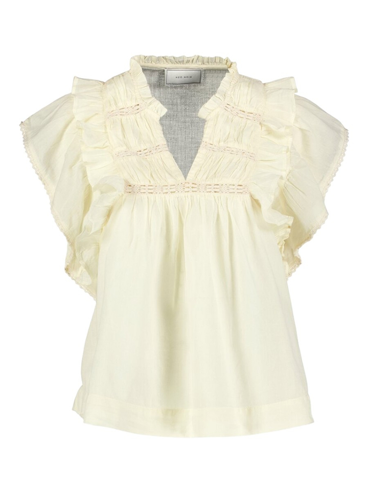 Vanille kleurige katoenen blouse met volants Jayla Neo Noir