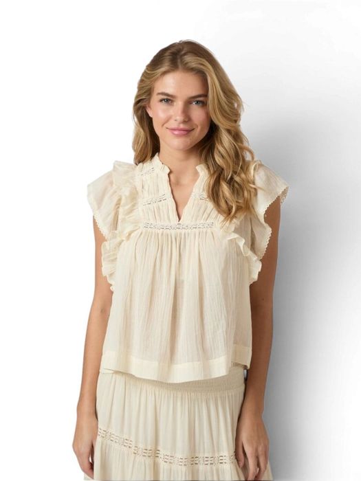 Vanille kleurige katoenen blouse met volants Jayla Neo Noir