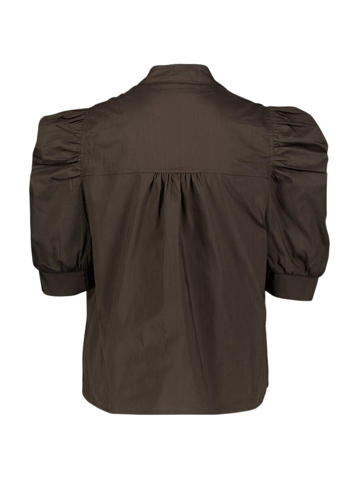Donkerbruine blouse met pofmouw Roella Neo Noir 