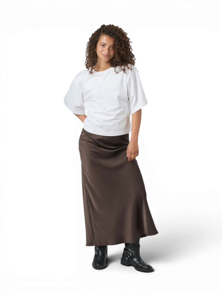 Bruine glanzende rok met elastiek Vicky Neo Noir