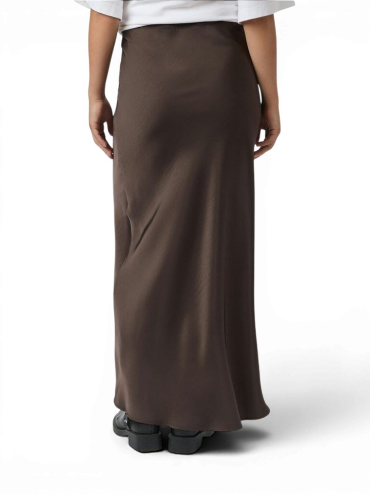 Bruine glanzende rok met elastiek Vicky Neo Noir
