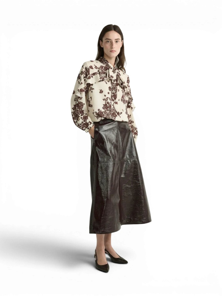 Bruine rok met laklederen look Rheya Xandres