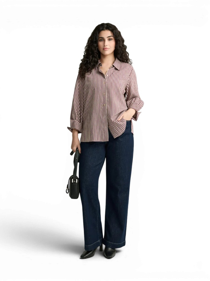 Bordeaux beige gestreepte bloes Heloise Xandres