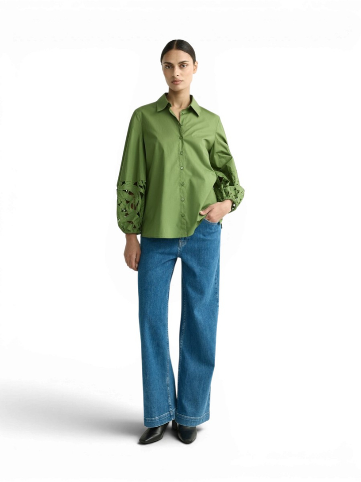 Groene katoenen bloes met broderie Habiet Xandres