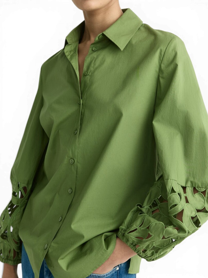 Groene katoenen bloes met broderie Habiet Xandres