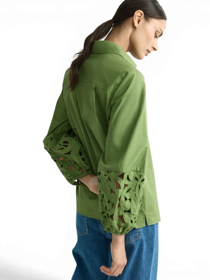Groene katoenen bloes met broderie Habiet Xandres