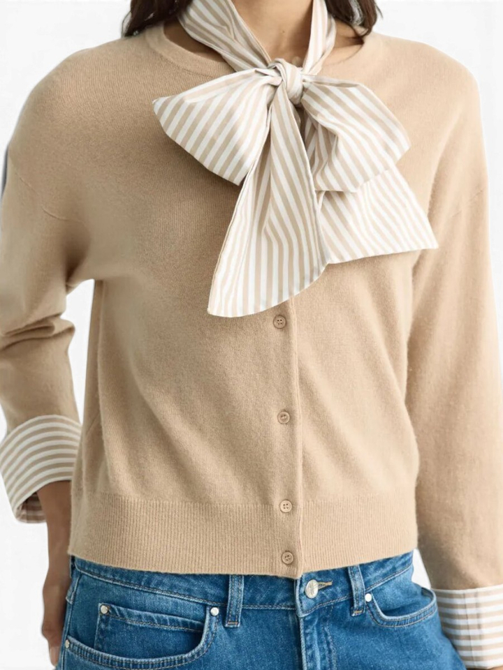 Beige cardigan met gestreepte sjaal Alianne Xandres