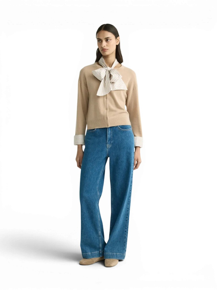 Beige cardigan met gestreepte sjaal Alianne Xandres