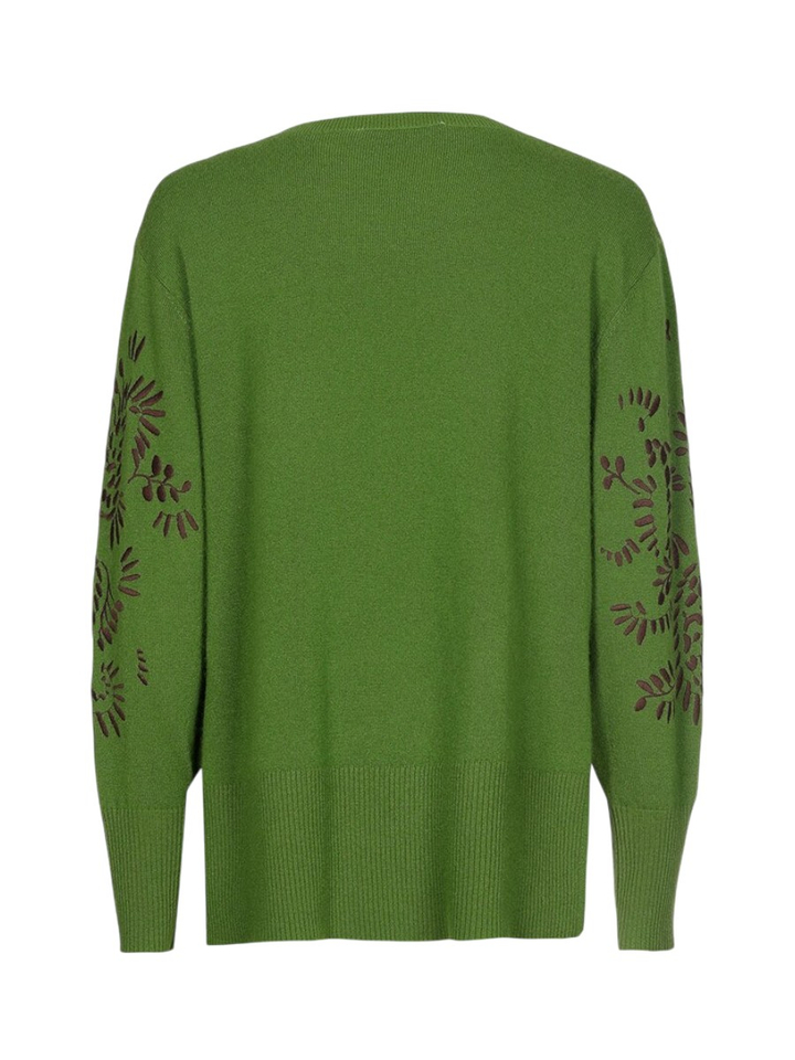 Groene wollen trui met bloemdetail op de mouw Arnes Xandres