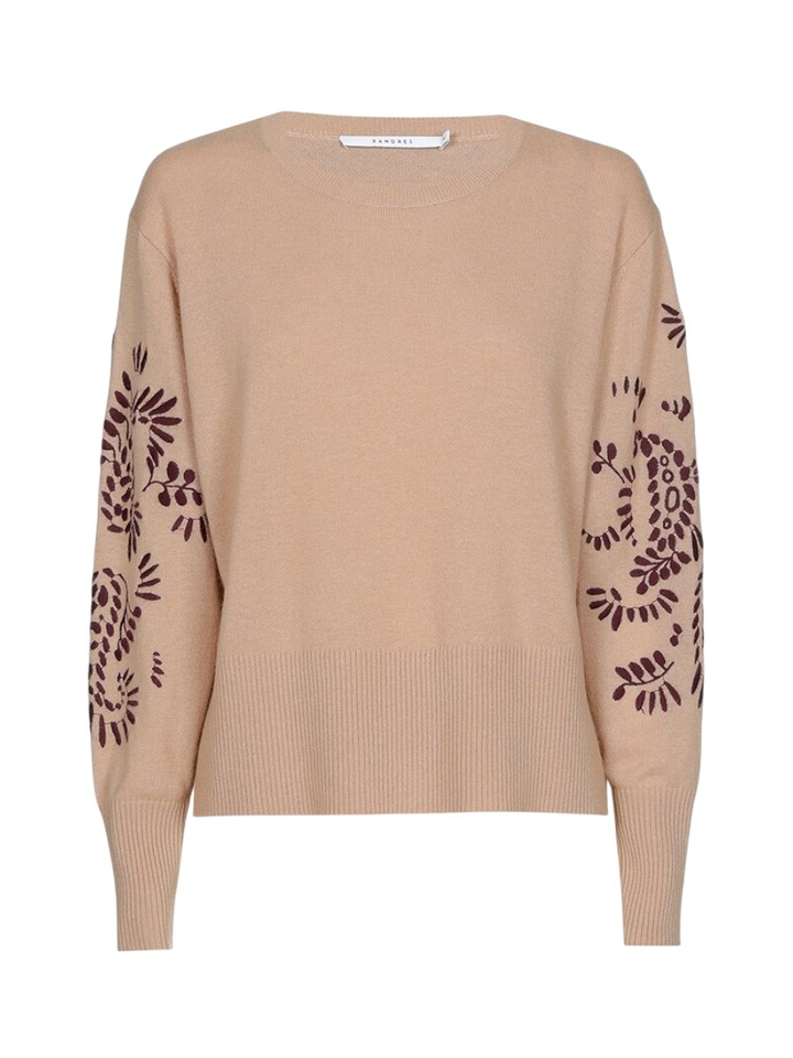 Beige wollen trui met print op mouw Arnes Xandres 