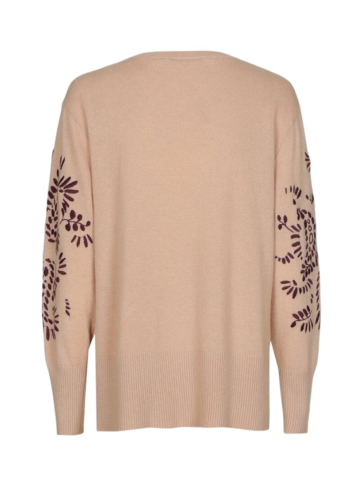 Beige wollen trui met print op mouw Arnes Xandres 