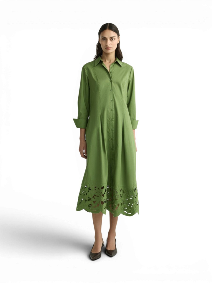 Groene katoenen jurk met broderie Kadies Xandres