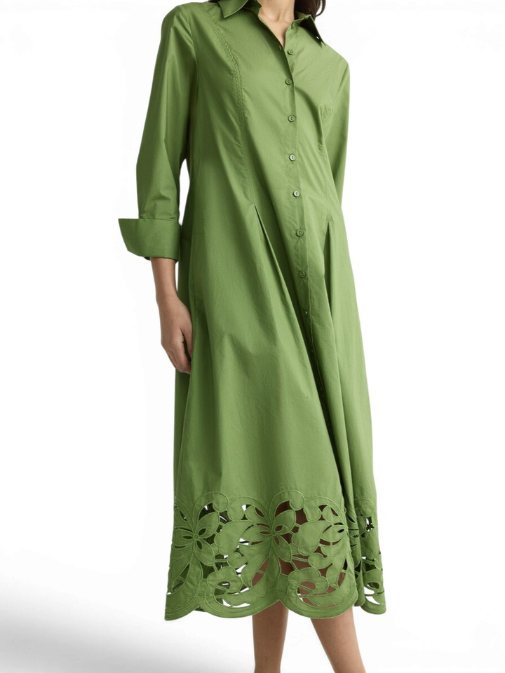 Groene katoenen jurk met broderie Kadies Xandres