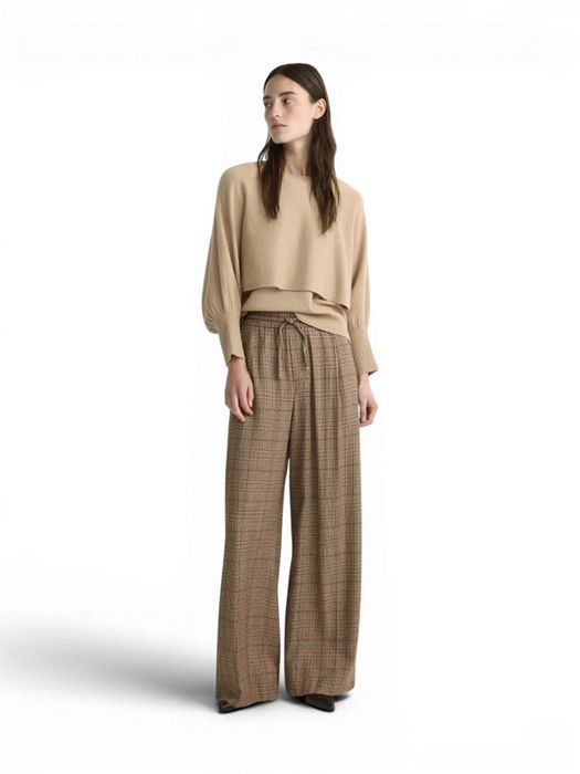 Beige geruite broek met wijde pijpen Perle Xandres