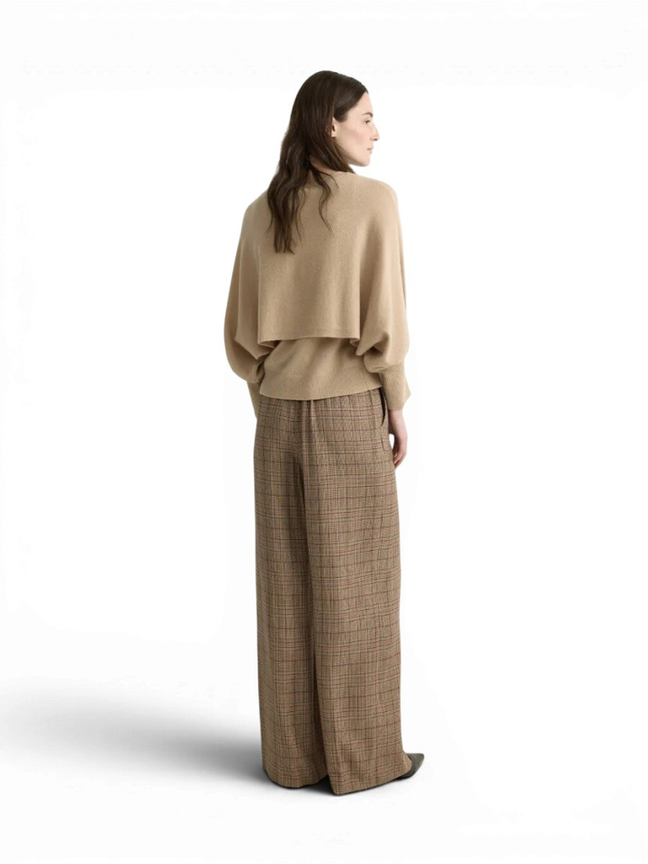 Beige geruite broek met wijde pijpen Perle Xandres