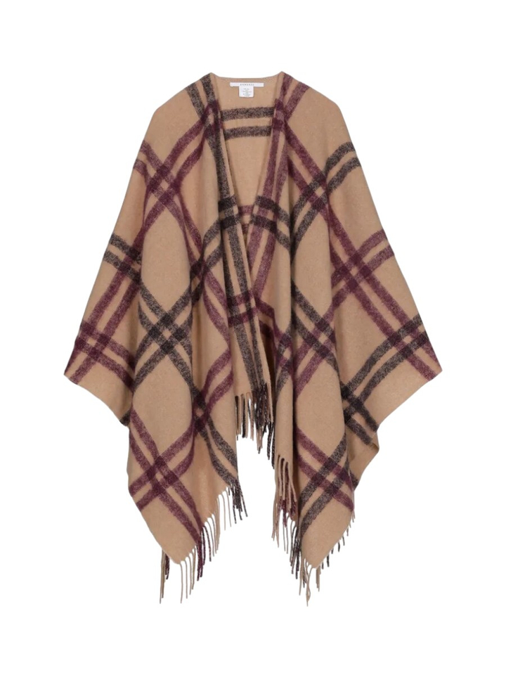 Beige wollen poncho met ruit motief Poncho Allie Xandres