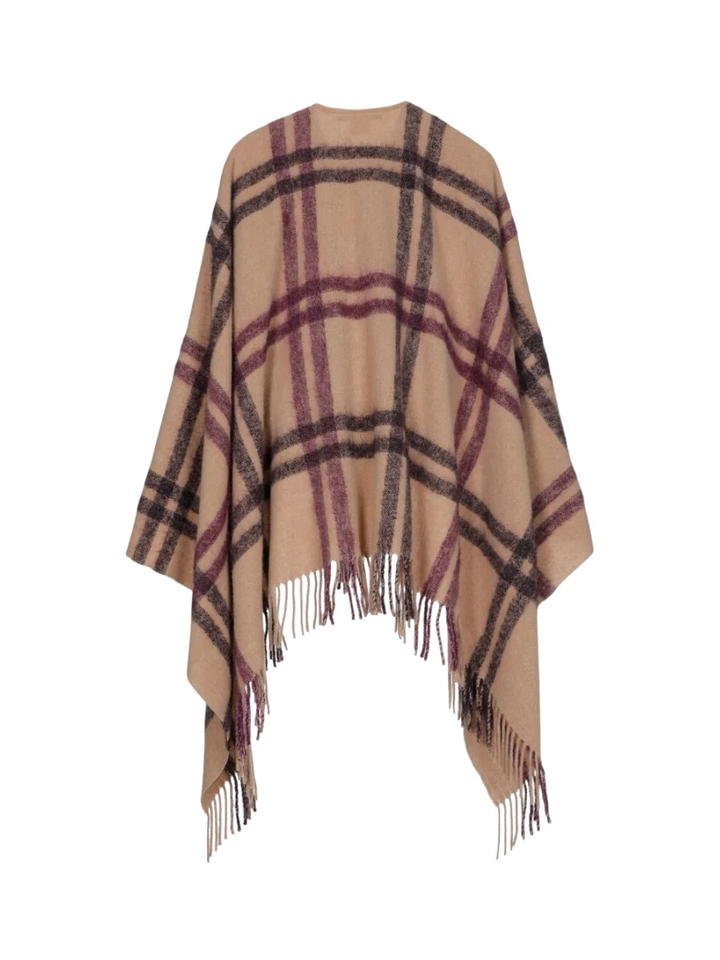 Beige wollen poncho met ruit motief Poncho Allie Xandres