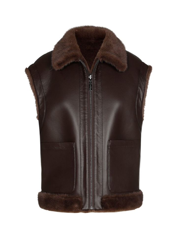 Bruin omkeerbaar jasje met faux fur Xandres