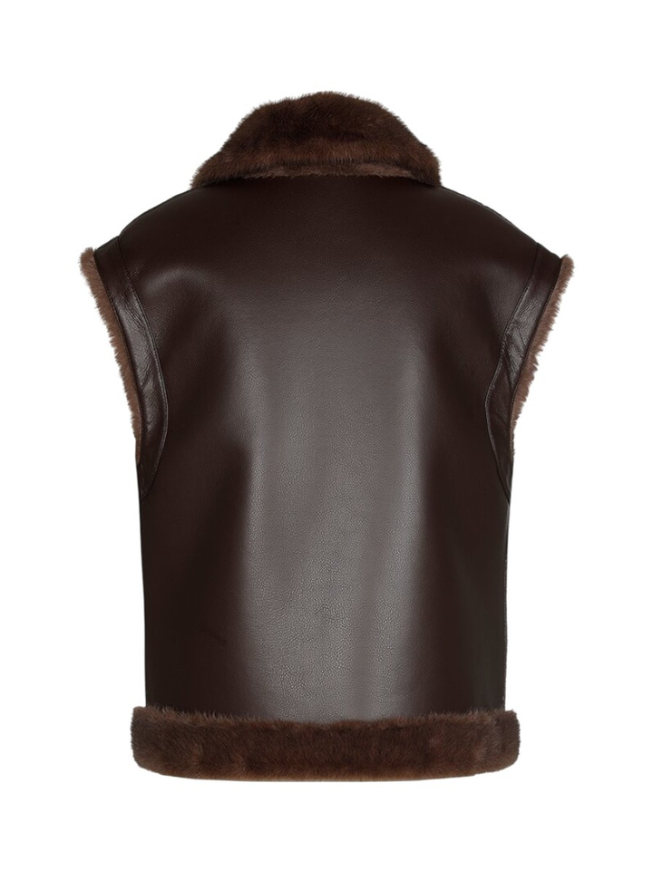 Bruin omkeerbaar jasje met faux fur Xandres
