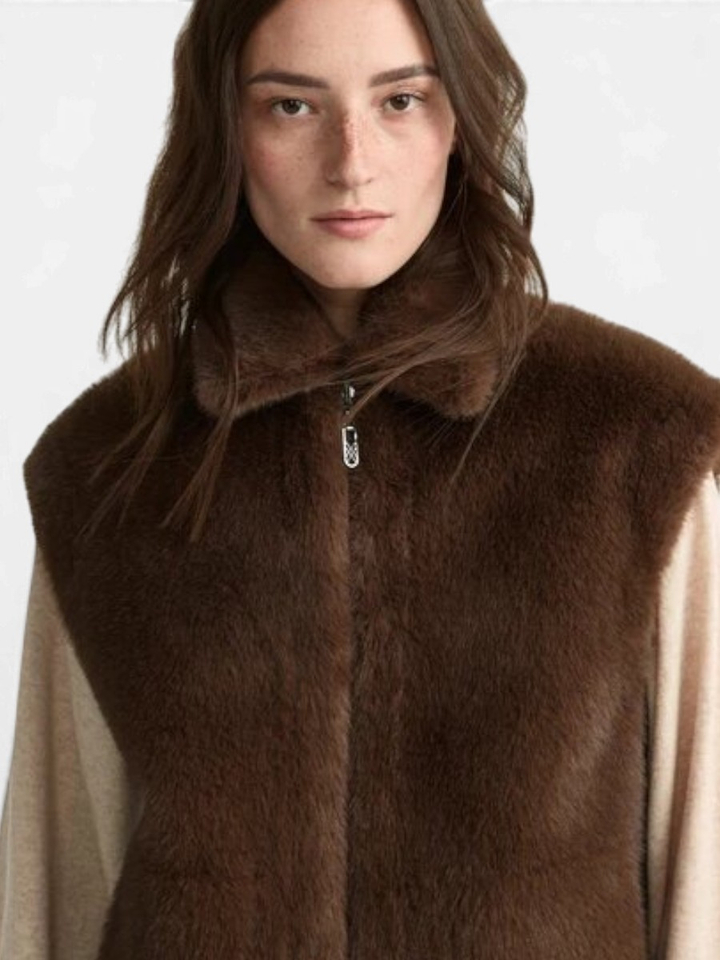 Bruin omkeerbaar jasje met faux fur Xandres