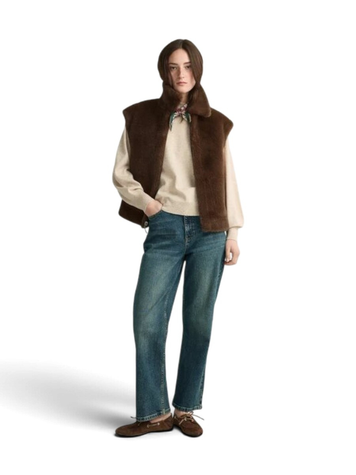 Bruin omkeerbaar jasje met faux fur Xandres