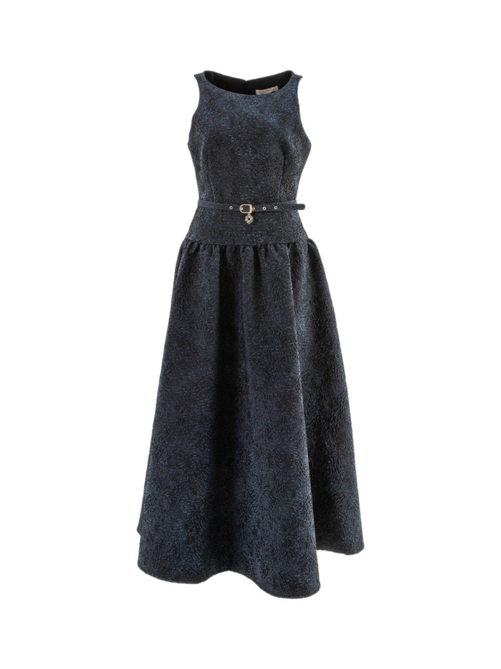 Blauwe jurk met glitter en stuctuur detail Rinascimento
