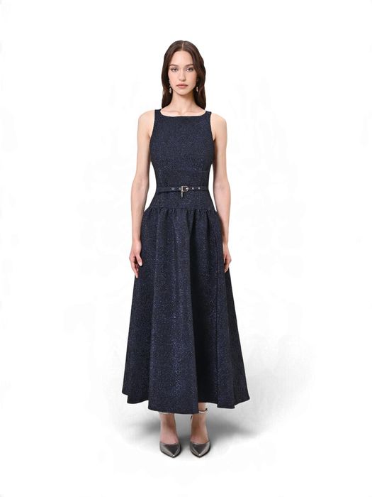 Blauwe jurk met glitter en stuctuur detail Rinascimento