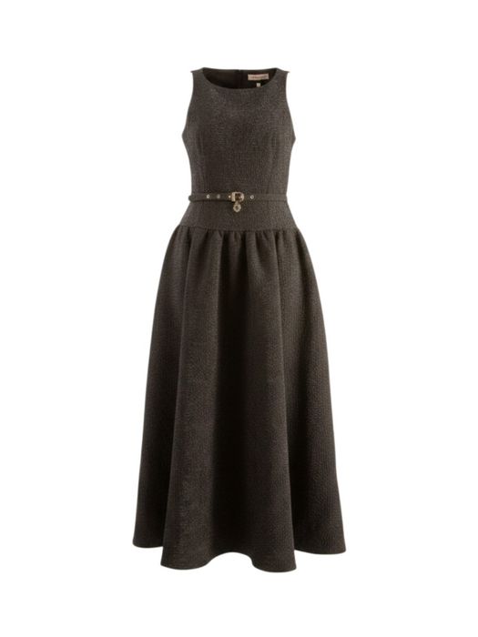 Zwarte jacquard jurk met een uitlopende rok Rinascimento