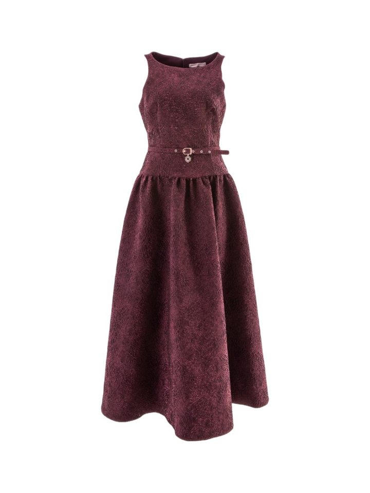 Bordeaux jurk met glitter en stuctuur detail Rinascimento