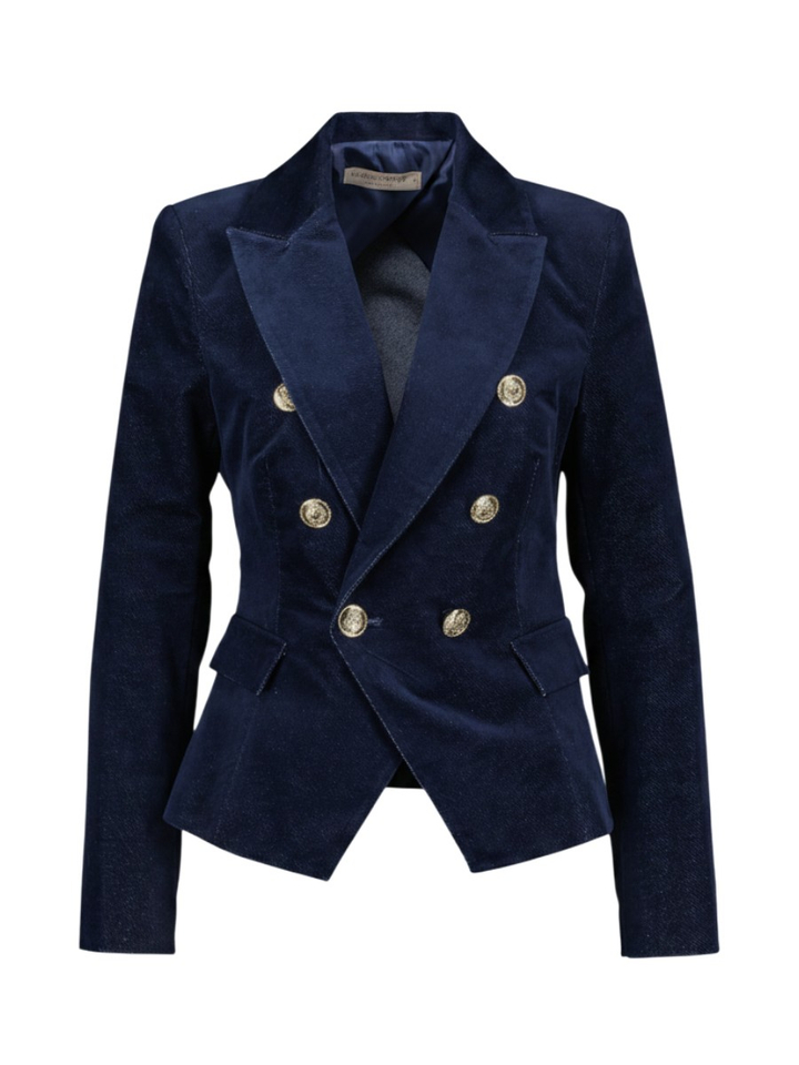 Donkerblauwe zachte blazer met goudkleurig knoop detail Rinascimento