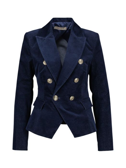 Donkerblauwe zachte blazer met goudkleurig knoop detail Rinascimento