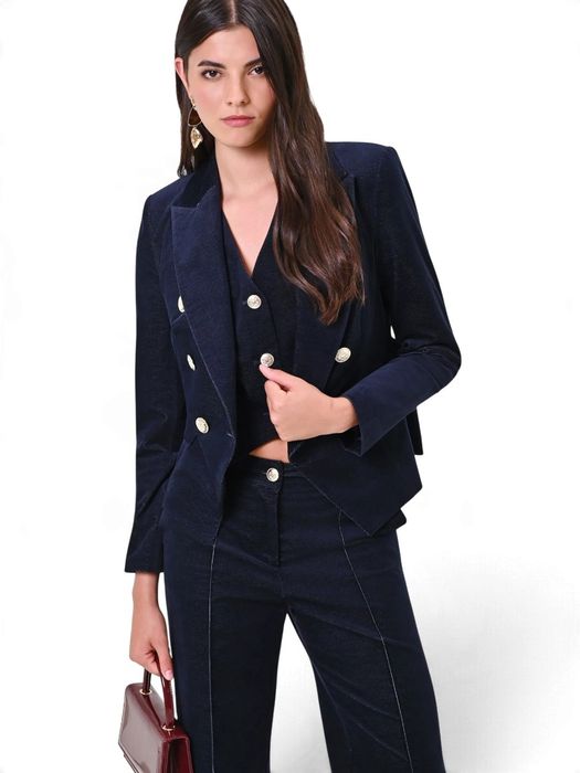 Donkerblauwe zachte blazer met goudkleurig knoop detail Rinascimento