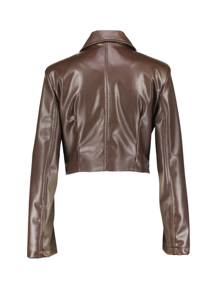 Bruine lederlook jas met structuur zakken Rinascimento 