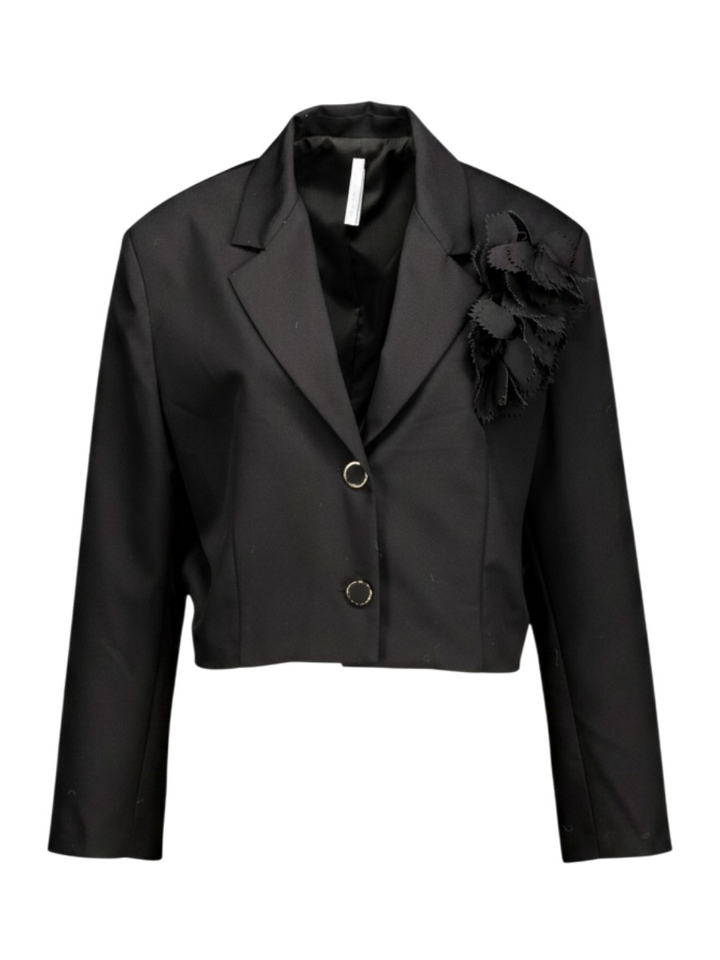 Zwarte korte blazer met bloemenbroche Imperial