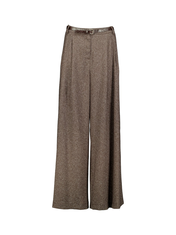 Bruine wijde broek met bandplooi Imperial