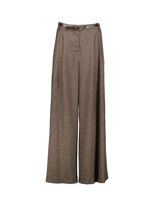 Bruine wijde broek met bandplooi Imperial
