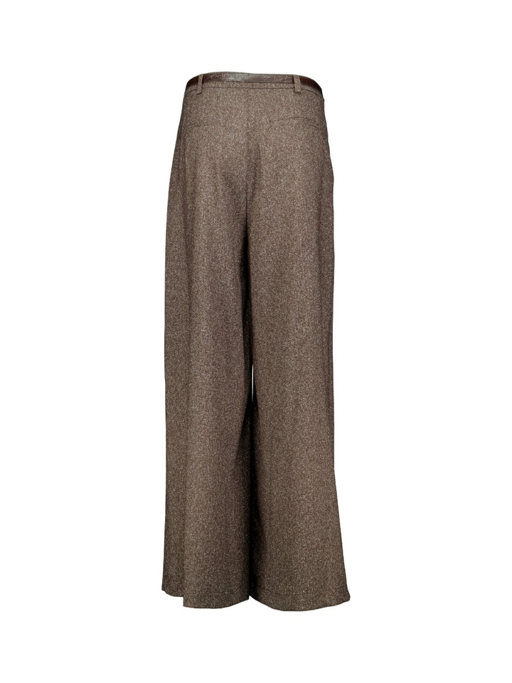 Bruine wijde broek met bandplooi Imperial