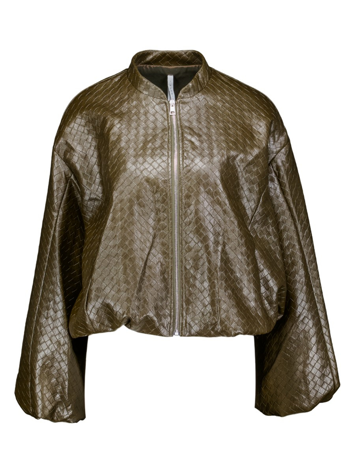 Bruine jas in imitatieleer met pofmouwen Imperial 