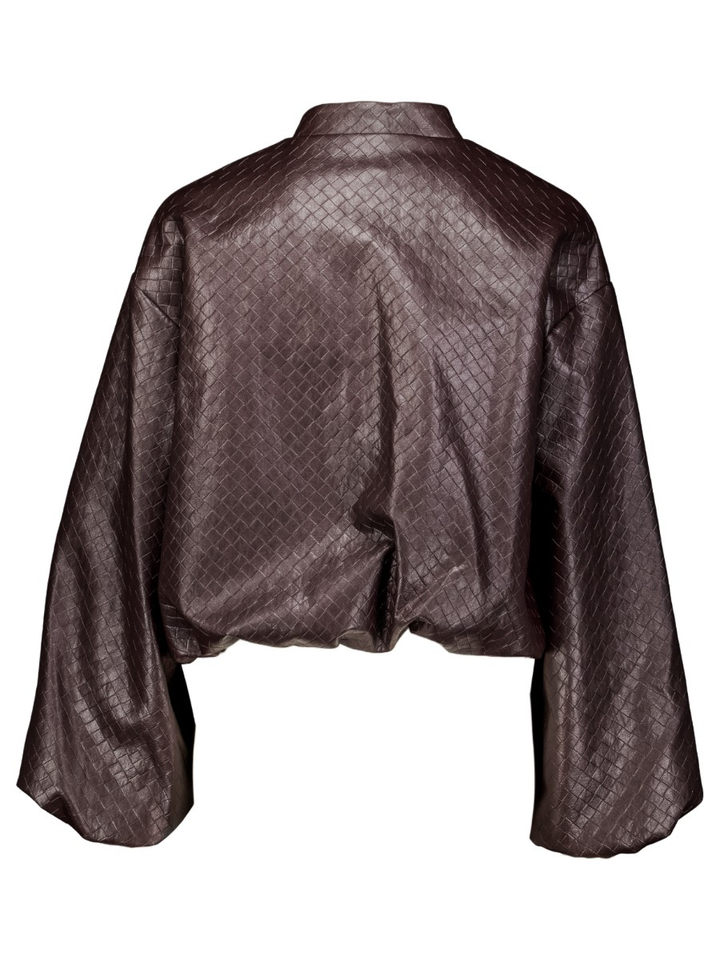 Donkerbruine korte lederlook jack met gevlochten motief Imperial