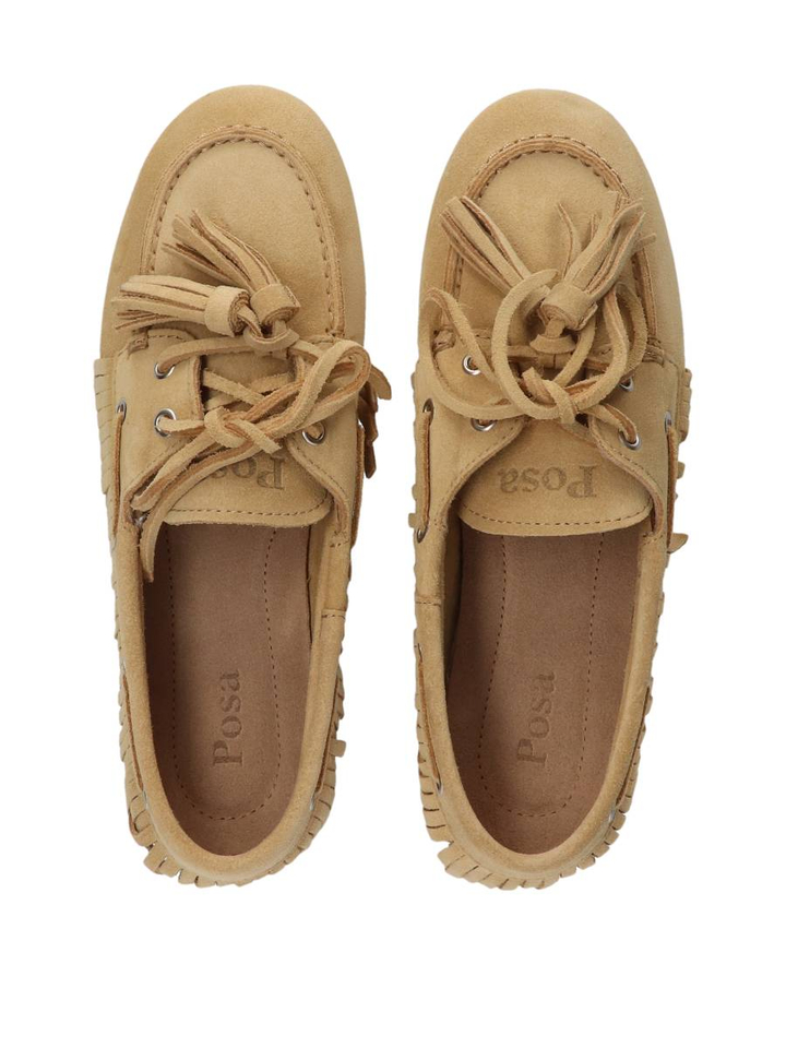 Beige boat loafers met franjes Posa 