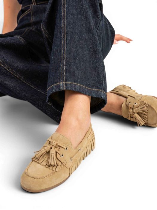 Beige boat loafers met franjes Posa