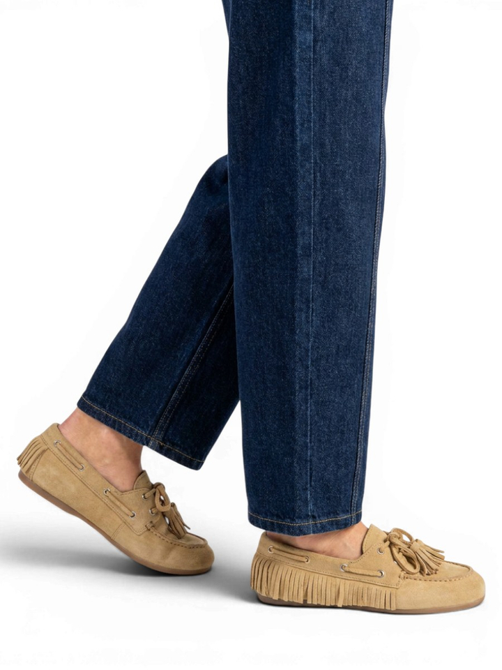 Beige boat loafers met franjes Posa 