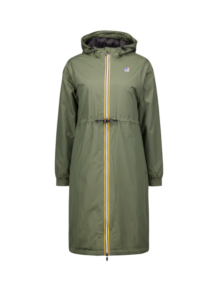 Kaki groene lange jas met capuchon Delia Warm K-way