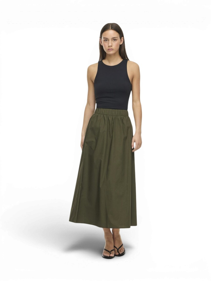 Kaki groene halflange rok met elastiek Visophie Vila